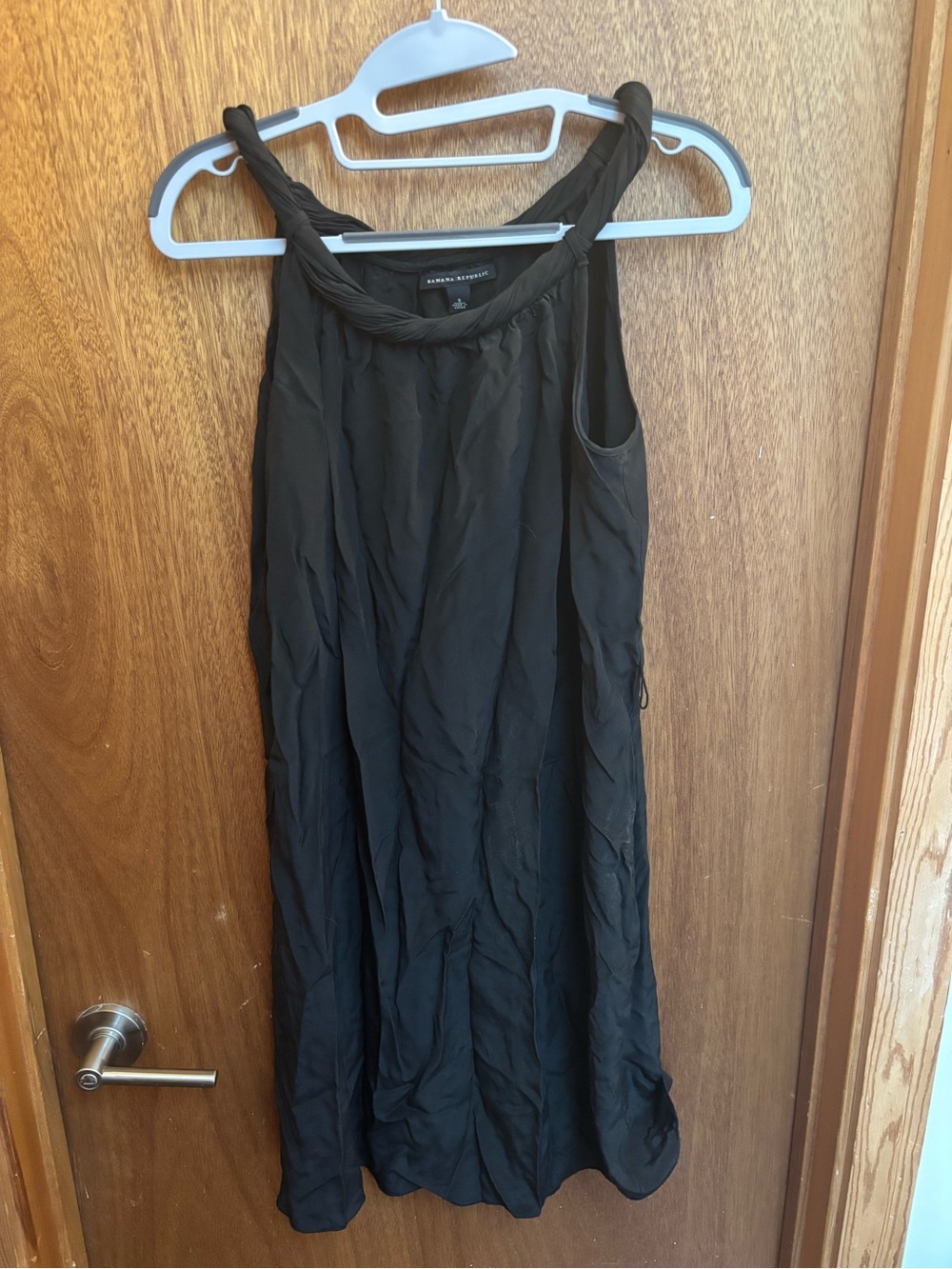Black Sleeveless Rope-Neck Silk Dress